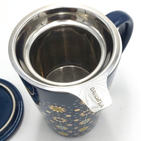 Davids Tea The Perfect Mug Including Lid and Infuser Blue Gold Yellow Starburst - Picture 6 of 9